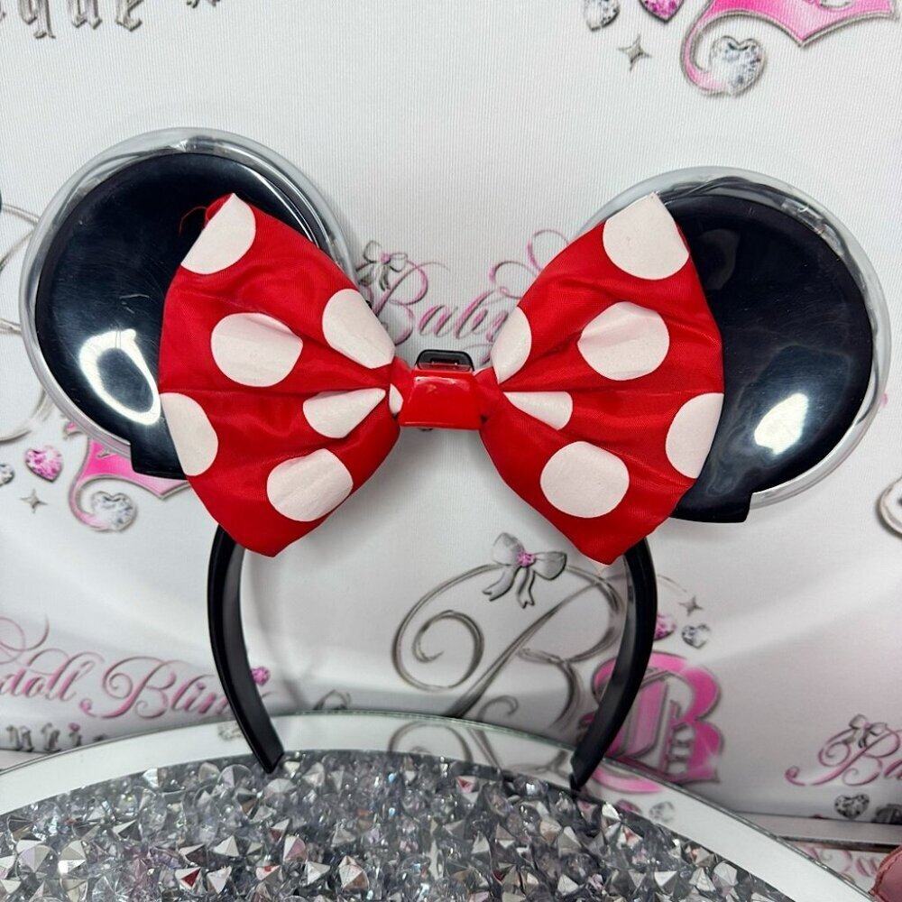 Disney ears light up black white red ribbon 🎀 bow tie hair headband lights
